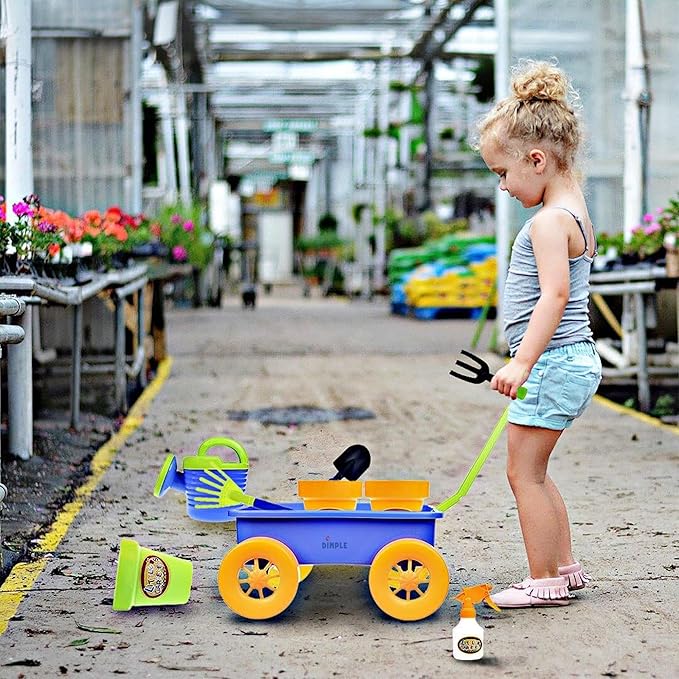 Dimple Garden Wagon & Tools Toy Set Premium 15 Pcs Kids Gardening Tools & Wagon Toy Set - Sturdy & Durable - Top Yd, Beach, Sand, Garden Play Set - Great for Kids & Toddlers
