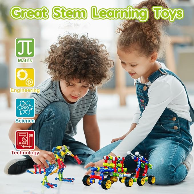 Kids STEM Building Toys for 3 4 5 6 7 8+ Year Old Boy Girl Birthday Gift, 186 Pcs Preschool Classroom Learning Activities Fine Motor Skills Building Blocks Ages 4-8 6-8 8-12 Engineering Creative Game