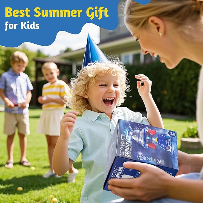 COCASES Water Sprinkler for Kids, UFO Water Rocket with Light for Kid, Outdoor Summer Kids Sprinkler Water Toy Play for Yard Backyard Pool Lawn Garden Birthday Gift for Boys Girls Ages 3-12 Year Old