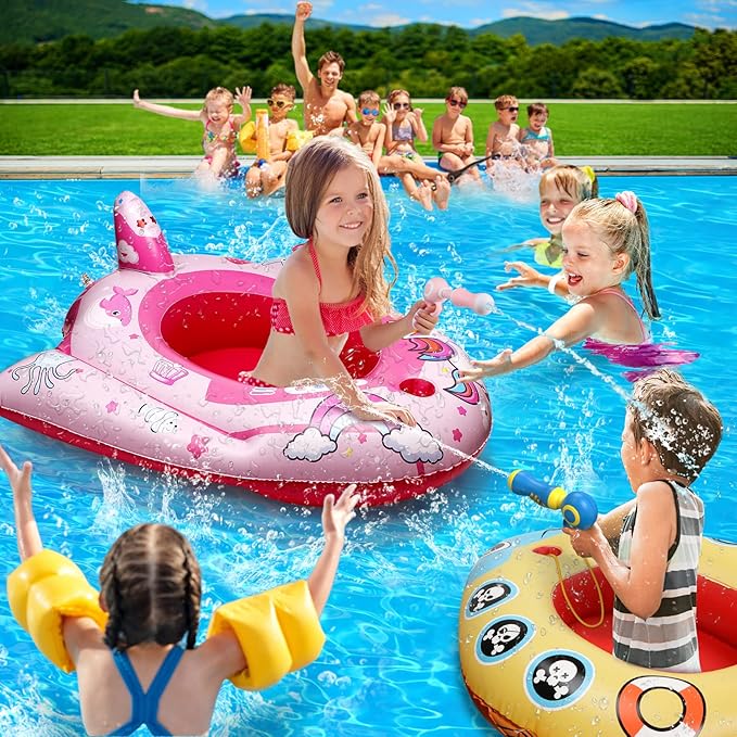 HopeRock Unicorn Pool Floats for Toddlers and Kids, with Water Gun, Pool Toys for 3-8 Years Old Girls, Inflatable Swimming Pool Toys