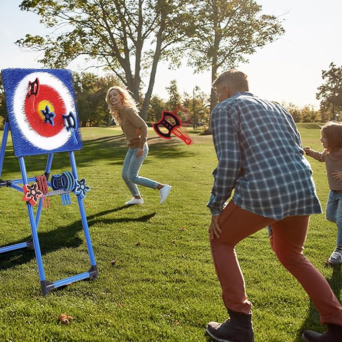 Axe Throwing Game for Backyard - 8 Throwing Axes Set - Deluxe Foldable Plastic Axe Throwing Target Game for Adults Kids, Outdoor Games Carnival Games