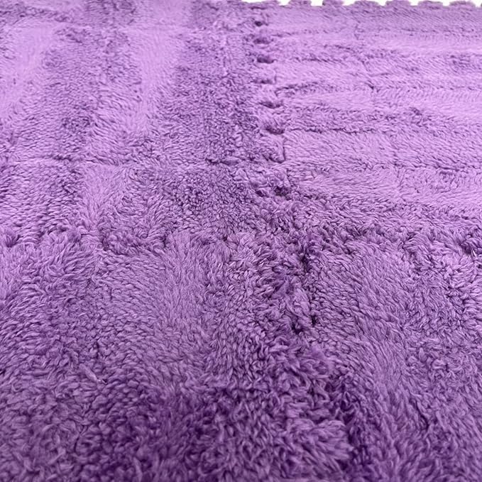 Interlocking Carpet Shaggy Soft EVA Foam Mats Fluffy Area Rugs Protective Floor Tiles Exercise Play Mat for Children Kids Room Home Parlor Bedroom (12 Pcs, Purple)