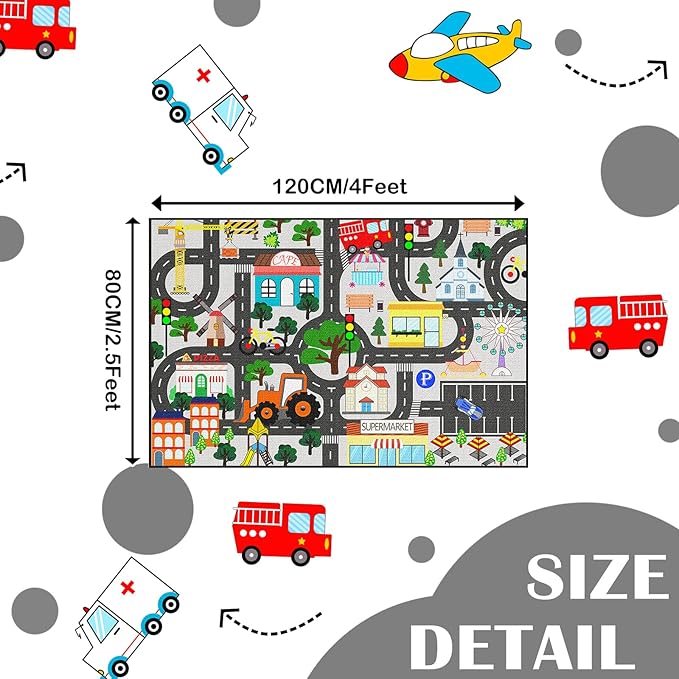 Kids Carpet for Bedroom - Car Rug for Kids 2.5x4 Feet, Educational Traffic Carpet Town City Road Map Rug, Children Carpet for Playroom Bedroom Boys, Car Mats for Children Playroom Classroom