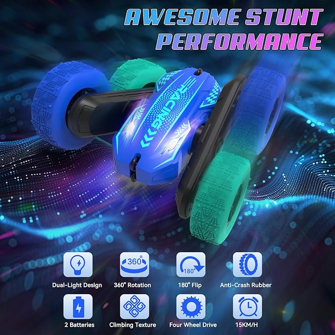 Remote Control Car for Boys 4-7, RC Car for Kids, 360° Stunt Rotating Double-Sided Race Remote Cars with Headlights, Fun Toys Christmas Birthday Gifts for 4-7 8-12 Years Old Boys Girls