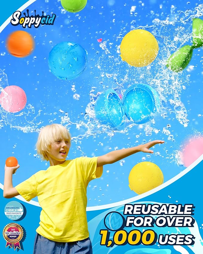 SOPPYCID 15PCS Reusable Water Balloons Quick Fill, Pool Bath Toys for Kids, Summer Water Toy for Boys Girls, Water Bomb Balls Family Water Ballon Fights for Summer Party, Pool Party, Camping Trip