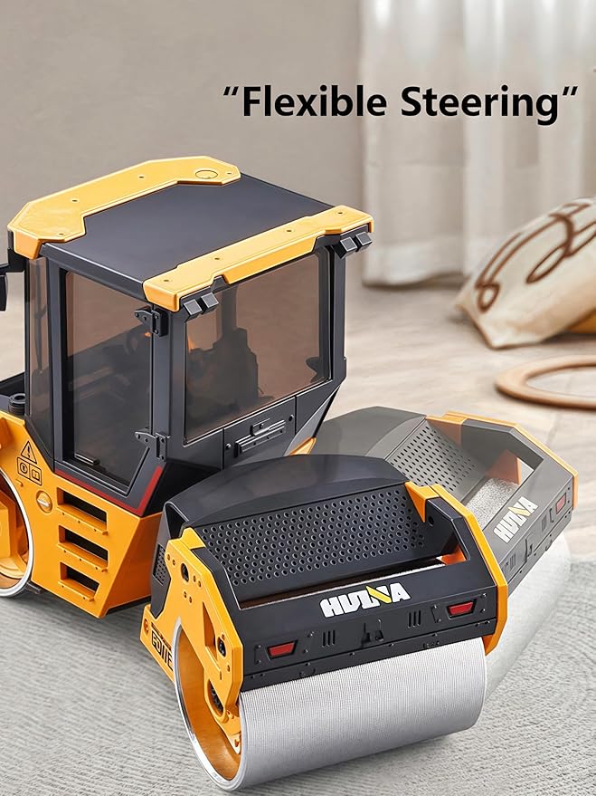 Gemini&Genius Double-Drum Road Roller Toy Construction Vehicle Toy 1/50 Scale Die-cast Grader Engineering Road Planer Vehicle, Asphalt Drum Compactor Alloy Model Toys and Collections for Kids