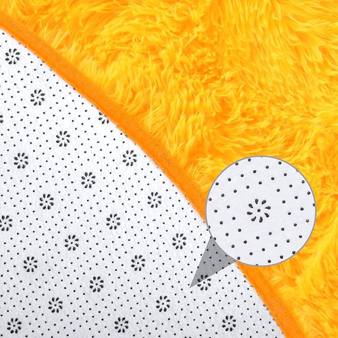 junovo Round Rug 4x4 Feet Fluffy Soft Area Rugs for Kids Girls Room Princess Castle Plush Shaggy Carpet Cute Circle Nursery Rug for Kids Girls Bedroom Baby Room Home Decor Circular Carpet, Orange