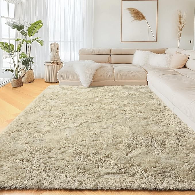 PAGISOFE Fluffy Large Living Room 8x10 Area Rugs,Fuzzy Shag Shaggy Rug Soft Plush Fur Beige Carpet for Room Decor,Indoor Modern Rugs for Living Room Bedroom Dorm Kids Room Decor Nursery Beige Rug