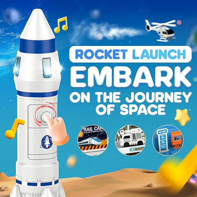 Race Tracks for Kids Ages 3-5, SMILESSKIDDO 73 PCS Space Car Tracks Toys Gifts for Boys Kids with Music and Engineering Scene Simulation, Construction Car Toddler Boy Toys Gift for Ages 3+