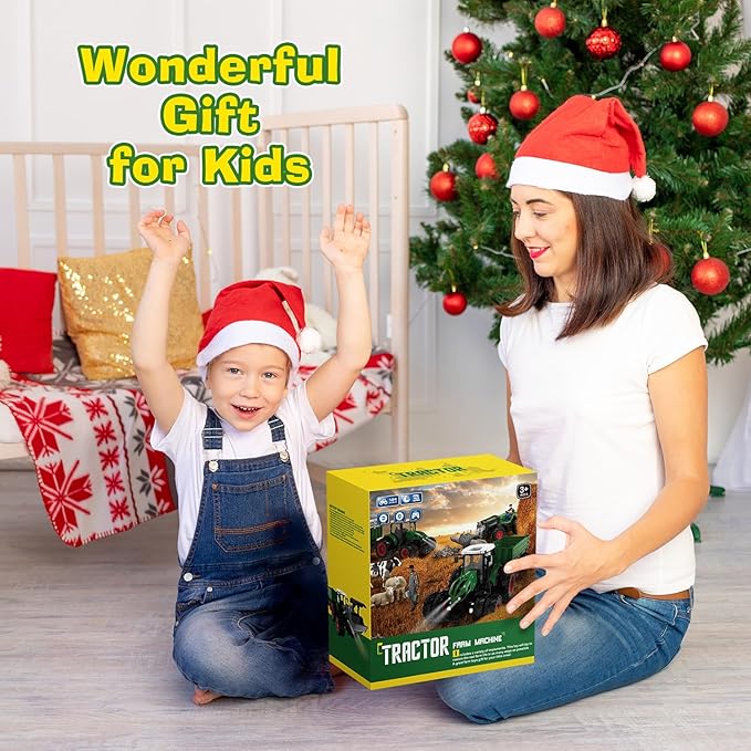 Remote Control Tractor Toys, RC Tractor Toys for Kids 3-5 & 5-7, Farm Animal Toys Set with Front Loader and Light, Farm Vehicle Toy Tractor Toy, Tractors for Kids Ages 4-8 Boys Girls Gift…