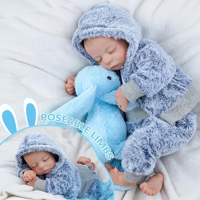 BABESIDE Lifelike Reborn Baby Dolls Boys - 17-Inch Soft Body Realistic-Newborn Baby Full Body Vinyl Anatomically Correct Real Life Baby Dolls with Basket & Rabbit Doll for 3+ Year Old Kids
