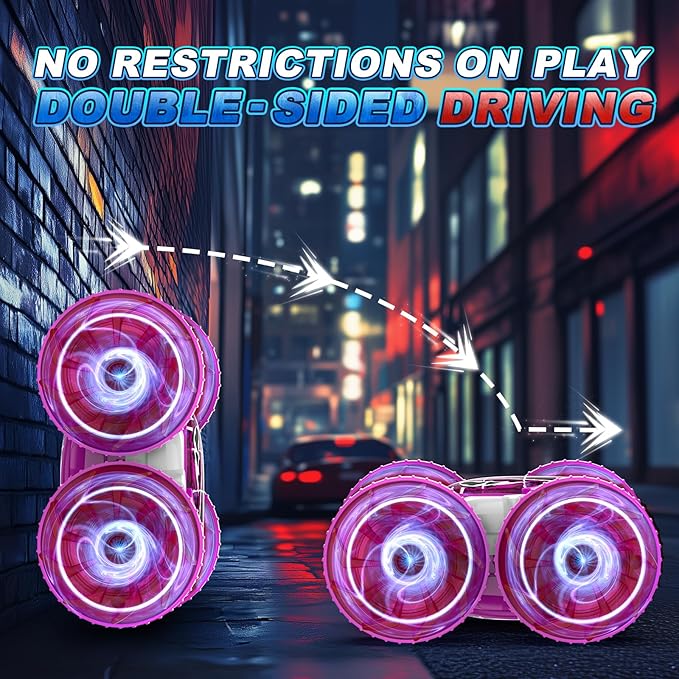 Waterproof Remote Control Car，4WD Amphibious 2.4 GHz RC Car Remote Control Boat，360°Rotation RC Stunt with LED Lights，Boys Girls Gifts All Terrain Water Beach Pool Toy Pink