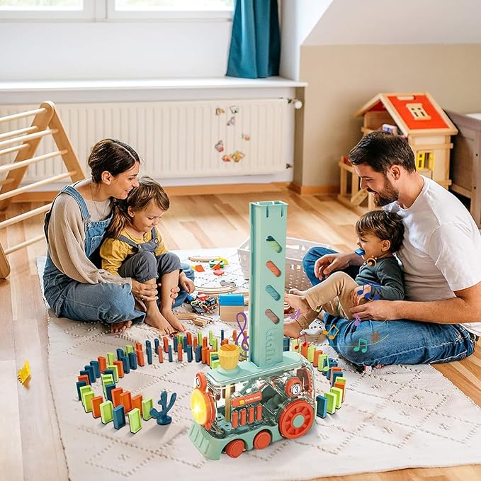 Domino Train Toys, 200PCS Automatic Dominoes Stacking Kids Games for 3+ Year Old Boys, Stem Montessori Toy Toddler Birthday Gifts Age 4 5 6 7 8