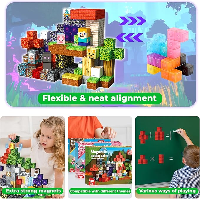 Magnetic Blocks - 150PCS Magnetic Building Blocks Toys Forest Portal Magnetic Cubes - Magnetic Toys for Montessori Toddler Birthday Gifts -STEM Construction Toys for Kids Ages 3+ for Boy & Girl