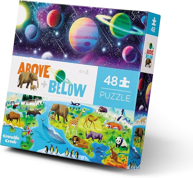 Crocodile Creek Above + Below 48-Piece Jigsaw Floor Puzzle - Fun Floor Puzzles for Kids Ages 4-8 - Earth & Space - 27 x 20 inches Finished