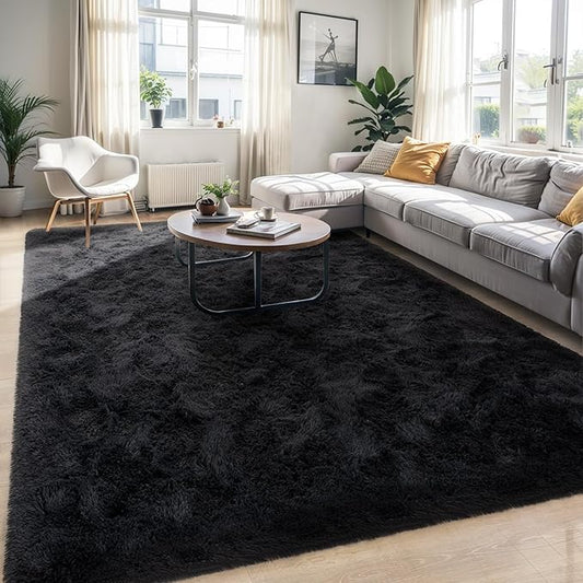 6x9 Fluffy Soft Black Rug for Living Room Bedroom, Large Area Rugs Super Soft Shaggy Carpet for Classroom Kids Babys Playroom Toddler Nursery Dorm Home Decor, Modern Indoor Non Slip Rug