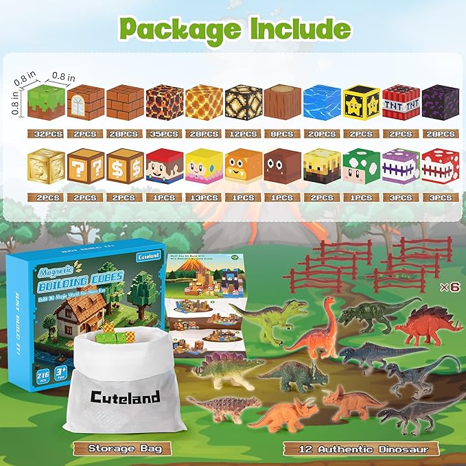 Magnetic Blocks 216Pcs Game Style, Magnetic Building Blocks for Boys 6-8, Toys Gift for 6+ Year Old Kids