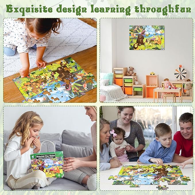 Jumbo Floor Puzzle for Kids, Dinosaur Puzzle for Kids Ages 4-8, 48pcs Jigsaw Puzzle for Toddlers 3-5 Year Old, Preschool Learning & Education Toys, Great Gift for Children(Jungle Animals)