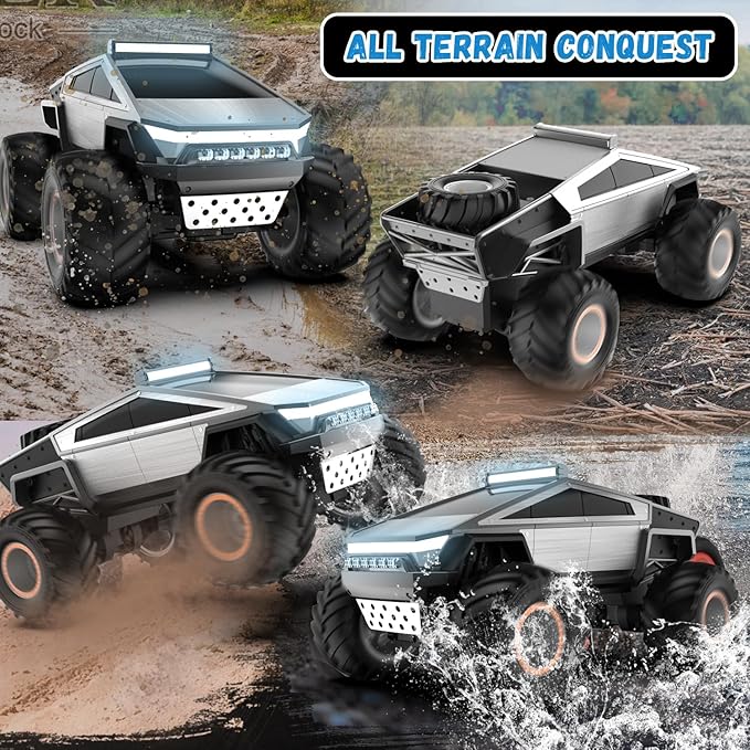 Remote Control Pickup Truck Toy Car, 1:12 Scale Monster Truck Toys with Alloy Shell Lights and Sounds, 4WD All Terrain Off-Road RC Car Boy Kids Toys for Ages 6+, Christmas Birthday Gift