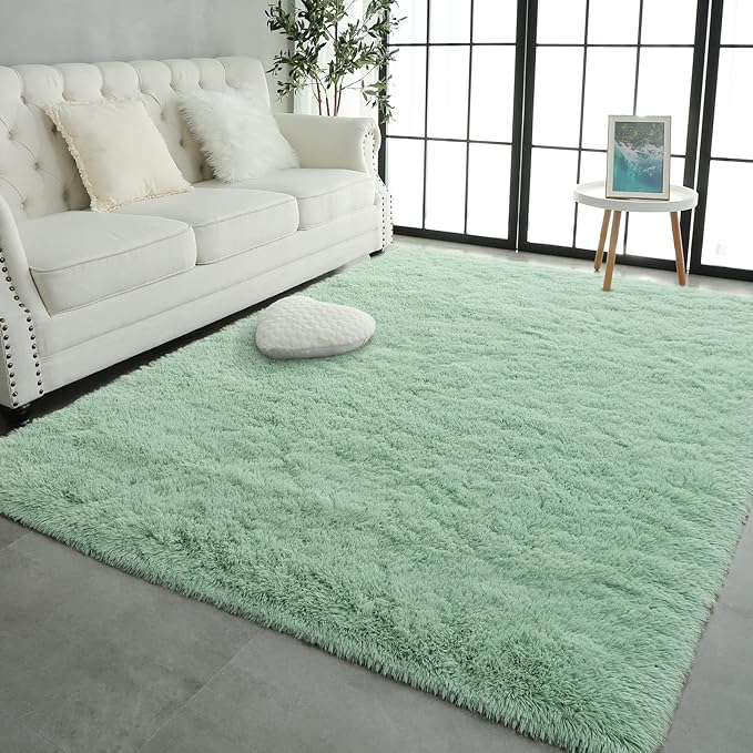 Pettop Fluffy Sage Green Rug for Bedroom Living Room, 5x8 Feet Super Soft Shaggy Plush Fuzzy Rugs for Girls Kids Boys, Non-Slip and Washable Rug for Nursery Classroom, Carpet for Rooms Decor