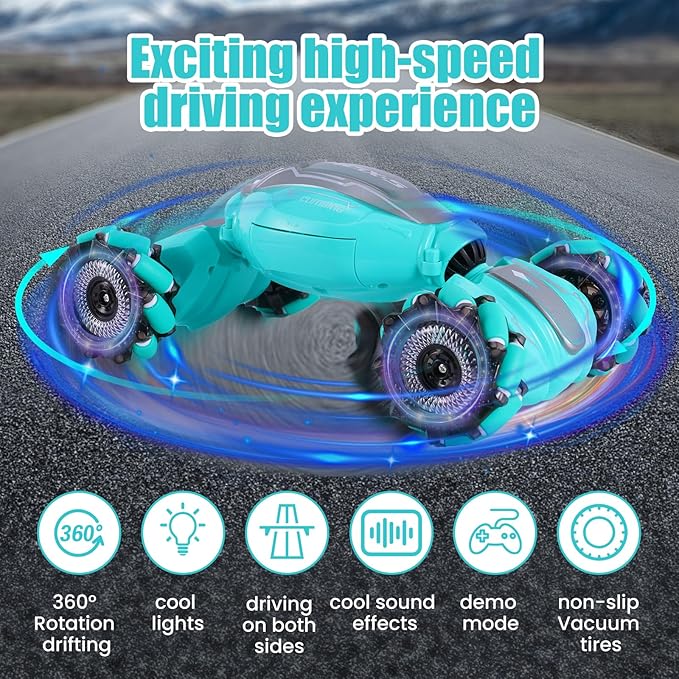 Gesture RC Car 4WD Gesture Sensing RC Stunt Car with Lights Music Remote Controll Transformed Vehicle 360° Rotation Drift Hand Controlled Remote Control Twist Cars
