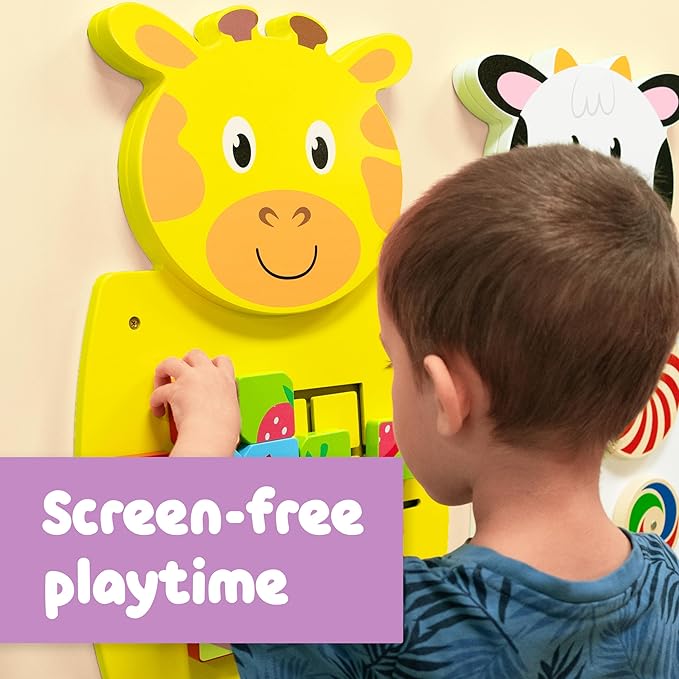 LEARNING ADVANTAGE Giraffe Activity Wall Panel - 18m+ - Toddler Activity Center - Wall-Mounted Toy - Busy Board Decor for Bedrooms, Daycares and Play Areas