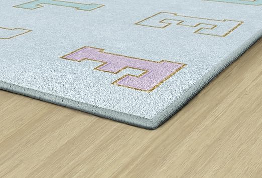 Flagship Carpets Schoolgirl Style Blue Pastel Alphabet Criss-Cross Applesauce Educational Area Rug for Kids Room Seating Décor, Children's Classroom, Play Carpet for Teaching and Playroom, 7'6" x 12'