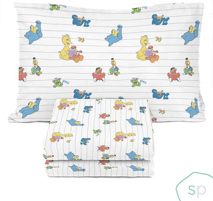 Saturday Park Sesame Street Twin Sheet Set - Elmo and Cookie 3 Piece 100% Organic Cotton Sheets with Pillow Cover - GOTS & Oeko-TEX Certified