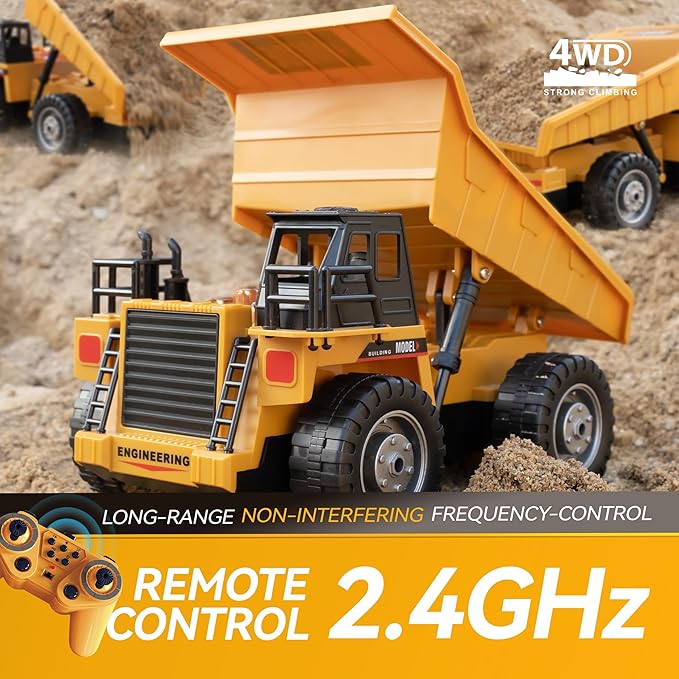 RC Dump Truck Toys for Boys, 11 Channel Remote Control Dump Truck, RC Construction Vehicles with Sound and Light, Perfect Dump Truck Set Toy for Boys 6 7 8 9 10 11 12