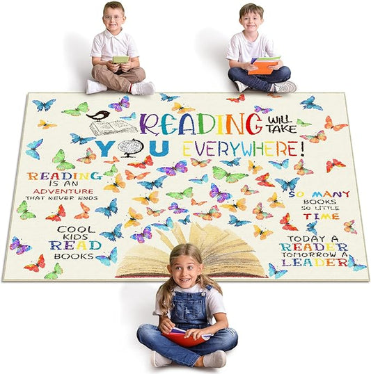 5 x 3.3 ft Large Classroom Rug Elementary Reading Educational Area Rug Kids Room Children Classroom Carpet Playroom Learning Colorful Square School Decor Seating Carpet 7 Seats