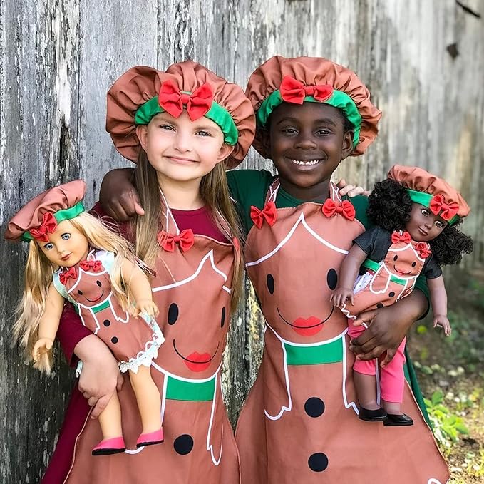 Playtime by Eimmie 18 Inch Doll Clothes and Accessories - Gingerbread Apron & Matching Bonnet Accessories Set - Clothing Sets & Stuff - Fits American, Generation & Similar 18” Dolls for Girls