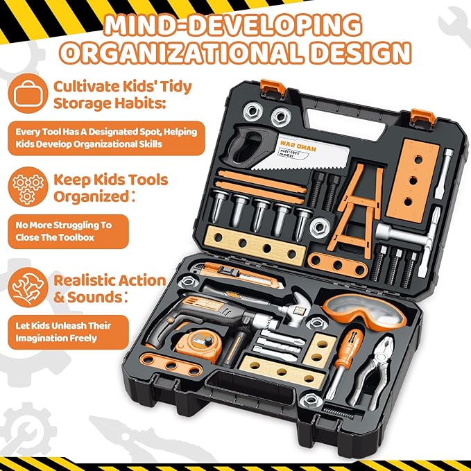 OCHIDO Kids Tool Set with Electronic Toy Drill, Kids Tool Box for Ages 3,4,5,6,7,8, 41PCS Toddler Tool Set with Portable Tool Box for Boys Christmas Birthday Gifts