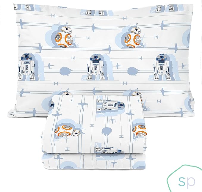 Saturday Park Star Wars Droids Twin Sheet Set - 3 Piece 100% Organic Cotton Sheets Features R2-D2 & BB-8 - GOTS & Oeko-TEX Certified (Star Wars Official)