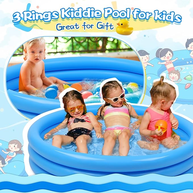 Jerify 3 Pack Kiddie Pool for Toddler Kids 45 x 10 Inch Inflatable Portable Round Paddling Pool 3 Rings Blow up Rings Round Baby Padding Ball Pond for Indoor Outdoor Water Game Play (Light Blue)