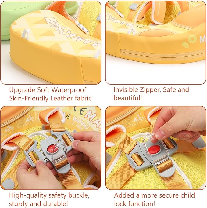 Mambobaby Float Add Tail Baby Swim Float with Canopy Solid Pool Infant Swim Trainer Swimming Training Lying Air Free Water Floats Non-Inflatable Waist Swim Ring for Toddlers (Pineapple)
