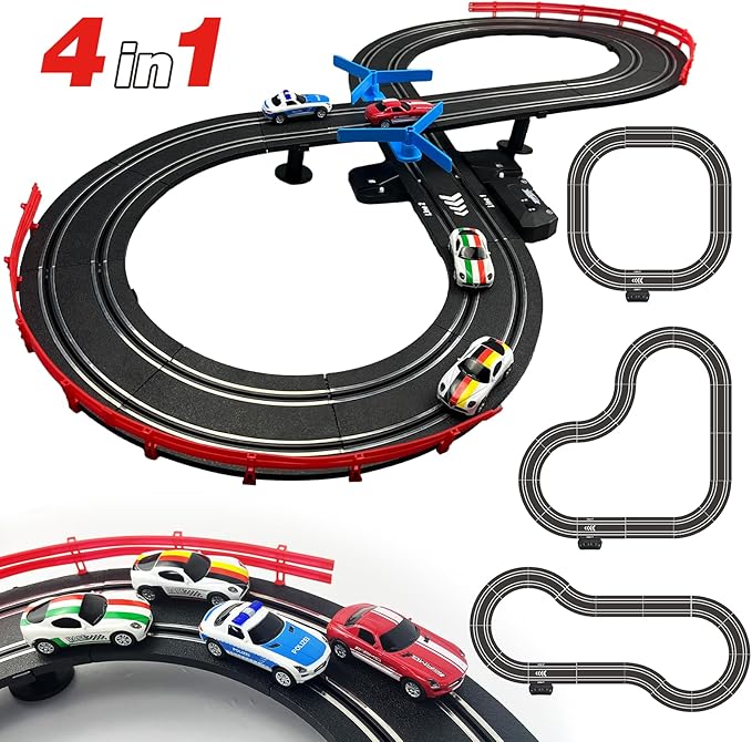 AGM MASTECH Slot Car Race Track Sets with 4 Exquisite Slot Cars, Battery or Electric Car Track, 2 Controllers, Lap Counter, Gift Toys for Boys and Girls Age 4 5 6 7 8-12