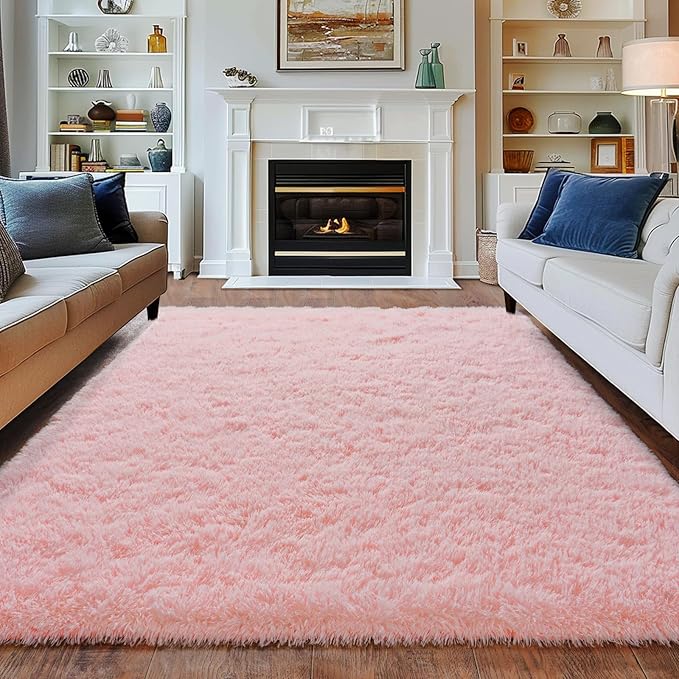 Super Fluffy 8x10 Rugs for Living Room, Modern Shag Pink Area Rugs, Soft and Cozy Plush Large Under Bed Carpet for Kids, Girls Boys and Teens Decorations for Bedroom Dorm Nursery Classroom