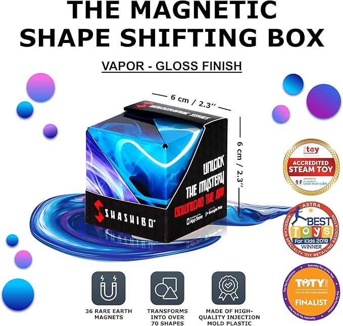 SHASHIBO Holographic Shape Shifting Box - STEM Magnetic Fidget Cube That Transforms Into Over 70 Shapes, Download Fun in Motion Toys Mobile App (Vapor)