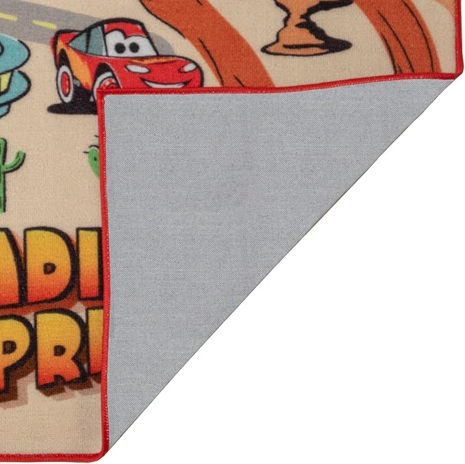 Gertmenian Disney Pixar Cars Indoor Game Rug - 4x6 Large, Non-Slip, Ideal for Children in Bedroom, Game Room, Classroom, Nursery, or Play Area - Radiator Springs Playmat, Multi/Tan, 31201