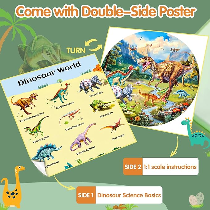 Glow-in-The-Dark Dinosaur Floor Puzzles for Kids Ages 4-6, Kids Jigsaw Puzzles Ages 6-8, 70PCS Large Round Dino Educational Puzzle Toys Gifts for 3 4 5 6 7 8 Years Old Boys Girls Children