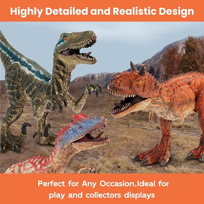 4 PCS Big Dinosaur Toys for Kids 3-5 Realistic Dinosaur Figures with Learning Cards & Movable Parts- Jumbo Dino Toys for Kids 5-7 Ideal Gift for Toddlers Boys Girls Ages 3+