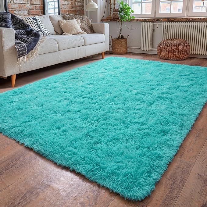 Super Fluffy Area Rug for Bedroom, Modern Shag Teal Blue Area Rugs, Soft Plush Small Carpet for Kids,Girls Boys and Teens Decorations for Living Room Dorm Nursery Classroom, 4x6 Feet Teal Blue