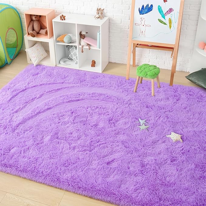 Amearea Premium Soft Area Rug 4x5.3 Feet, Purple Rugs for Living Room, Fluffy Carpet for Bedroom Nursery Playroom Teen Bedside Home Decor, Comfortable Indoor Furry Dorm Carpets, Purple