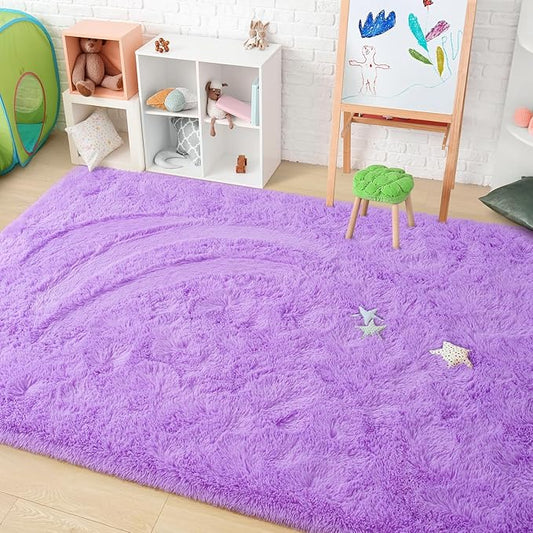Amearea Premium Soft Area Rug 4x5.3 Feet, Purple Rugs for Living Room, Fluffy Carpet for Bedroom Nursery Playroom Teen Bedside Home Decor, Comfortable Indoor Furry Dorm Carpets, Purple