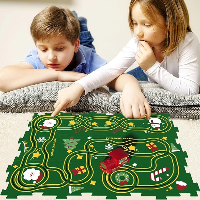 25PCS Puzzle Racer Kids Car Track Set, Land Series Jigsaw Puzzle Racer Car Track Set Puzzle Track Car Play Set Preschool Gifts for Kids Christmas Birthday Gift for Boys Girls