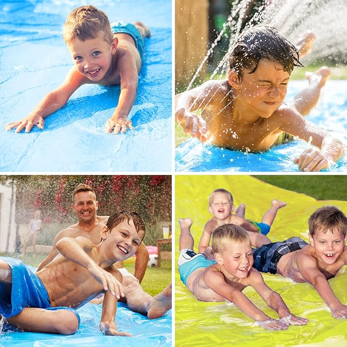 VEEST 33 FT Extra Long Water Slides for Kids Adults, Giant Double Lawn Water Slip Heavy Duty with 2 Bodyboards, Summer Water Slides with Crash Pad for Backyard Outdoor