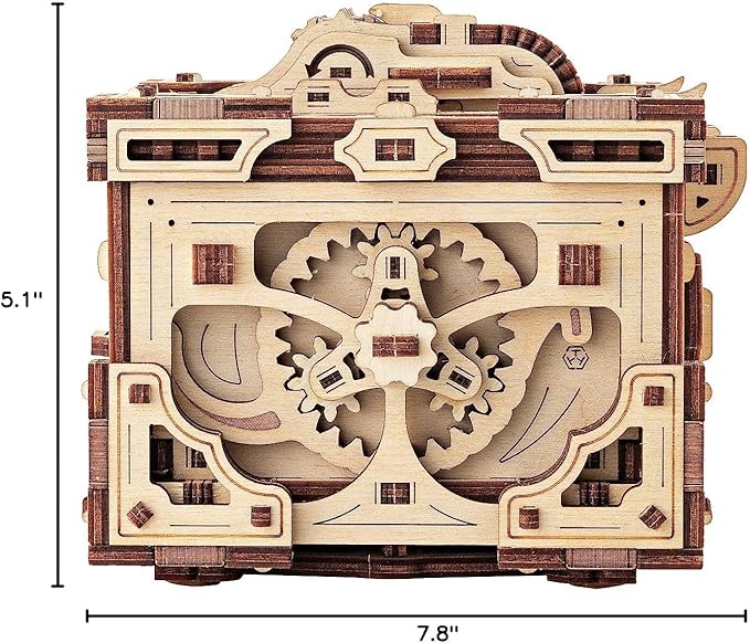 Wood Trick Enigma Chest Lock Puzzle Box Wooden 3D Puzzles for Adults and Kids to Build - Engineering DIY Project Mechanical Model Kits for Adults Wooden Models