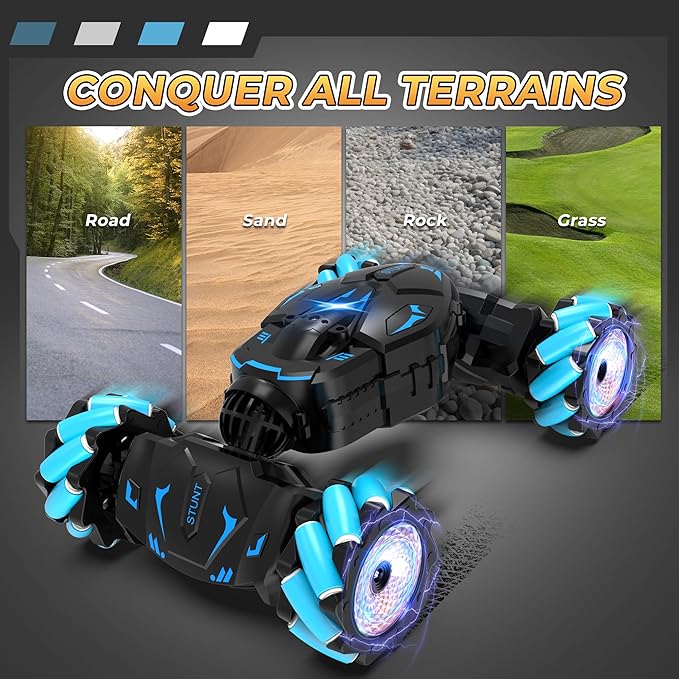 Gesture Sensing RC Stunt Car, Toys for Boys 6-8, Gifts for Boys 6 7 8 9 10 11 12, Birthday Gifts for Boys, Remote Control Car for Boys 8-12, 360° Rotate 4WD Off-Road with Lights Music Spray