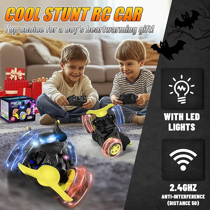 Remote Control Car for Boys - 360° Rotates and Flips 4WD Remote RC Stunt Cars for Kids, 2.4GHz USB Direct Charging with LED Lights Toy Car, Gift for Boy 3 4 5 6 7 8 9 10 11 13 Year Old