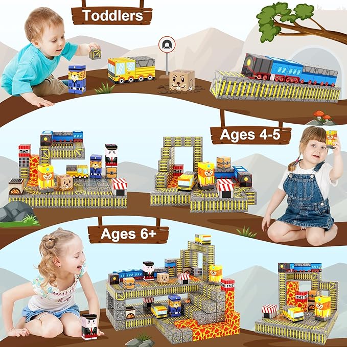 Magnetic Blocks - Build Mine Magnet World Mine Train Track Set, Magnetic Building Blocks Toddler Toys STEM Sensory Outdoor Toys for 3+ Year Old Boys & Girls, Kids Toy for Ages 4-6 6-8 5-7